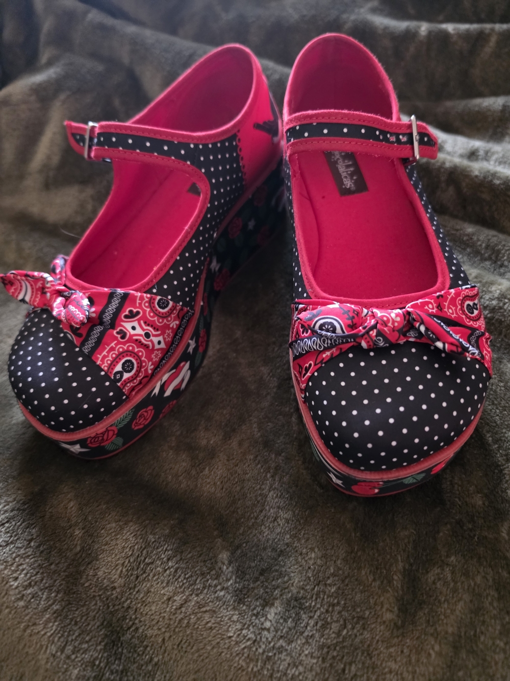 Women's Red and Black Polka Dot Mary Jane Platform Shoes